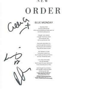 New Order Signed Blue Monday Lyric Sheet Bernard Sumner +2 Joy Division ACOA COA