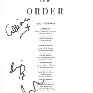 New Order Signed Blue Monday Lyric Sheet Bernard Sumner Stephen Gillian ACOA COA