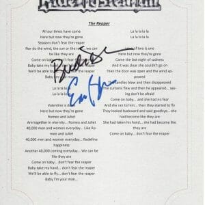 BLUE OYSTER CULT BUCK DHARMA & ERIC BLOOM THE REAPER SIGNED LYRIC SHEET LEGEND