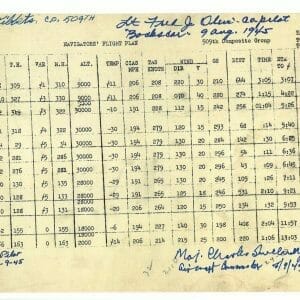 BOCKSCAR CREW MULTI SIGNED FLIGHT PLAN 8/9/1945 PSA DNA AD28585 (D) RARE