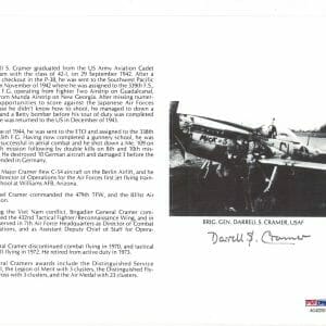 DARRELL CRAMER SIGNED 8X10 (D) PSA DNA AC42233 WWII ACE 13 KILLS