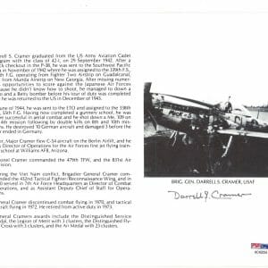 DARRELL CRAMER SIGNED 8X10 (D) PSA DNA AC42234 WWII ACE 13 KILLS