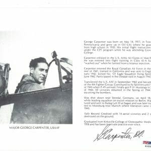 GEORGE CARPENTER SIGNED 8X10 (D) PSA DNA AC42166 WWII ACE 14 KILLS