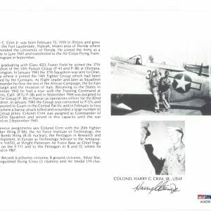 HARRY CRIM JR SIGNED 8X10 (D) PSA DNA AC42236 WWII ACE 6 KILLS