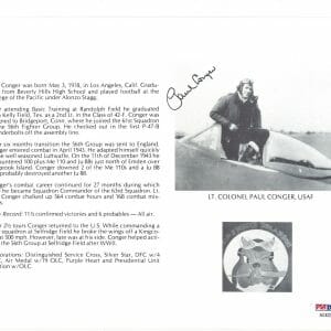 PAUL CONGER SIGNED 8X10 (D) PSA DNA AC42216 WWII ACE 11.5 KILLS