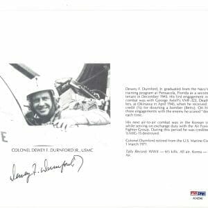 DEWEY DURNFORD SIGNED 8X10 PSA DNA AC42540 (D) WWII WAR ACE 6 1/3 KILLS USMC