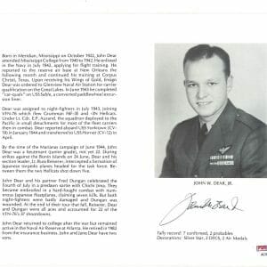 JOHN DEAR JR SIGNED 8X10 (D) PSA DNA AC42260 WWII ACE 7 KILLS