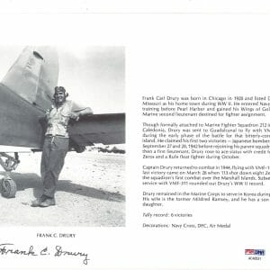 FRANK DRURY SIGNED 8X10 (D) PSA DNA AC42531 WWII ACE 6 KILLS