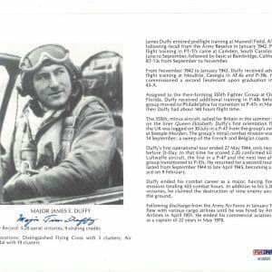 JAMES DUFFY SIGNED 8X10 PSA DNA AC42533 WWII ACE 5.2 KILLS