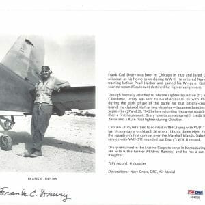 FRANK DRURY SIGNED 8X10 (D) PSA DNA AC42530 WWII ACE 6 KILLS