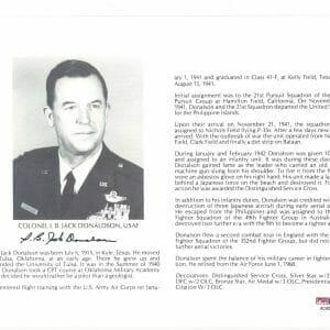 I.B. JACK DONALDSON SIGNED 8X10 (D) PSA DNA AC42283 WWII ACE 5 KILLS