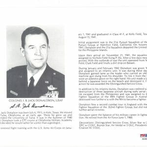 I.B. JACK DONALDSON SIGNED 8X10 (D) PSA DNA AC42282 WWII ACE 5 KILLS