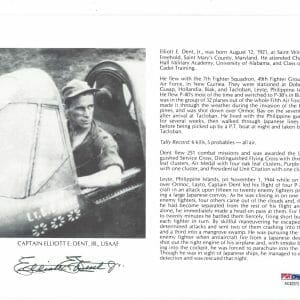 ELLIOTT DENT JR SIGNED 8X10 (D) PSA DNA AC42273 WWII ACE 6 KILLS