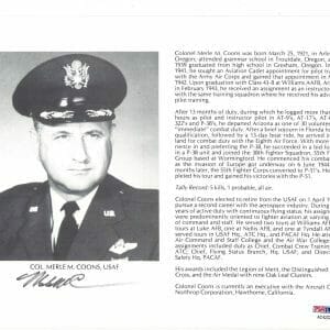 MERLE COONS SIGNED 8X10 (D) PSA DNA AC42222 WWII ACE 5 KILLS