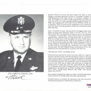 MERLE COONS SIGNED 8X10 (D) PSA DNA AC42221 WWII ACE 5 KILLS
