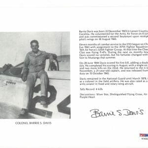 BARRIE DAVIS SIGNED 8X10 (D) PSA DNA AC42254 WWII ACE 6 KILLS