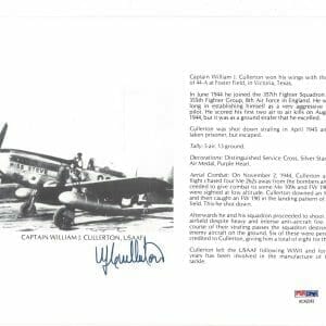 WILLIAM CULLERTON SIGNED 8X10 (D) PSA DNA AC42243 WWII ACE 5 KILLS