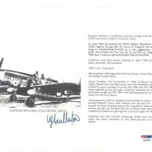 WILLIAM CULLERTON SIGNED 8X10 (D) PSA DNA AC42242 WWII ACE 5 KILLS