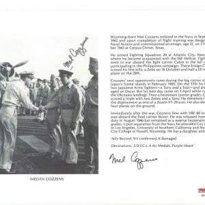 MELVIN COZZENS SIGNED 8X10 (D) PSA DNA AC42231 WWII ACE 6.5 KILLS