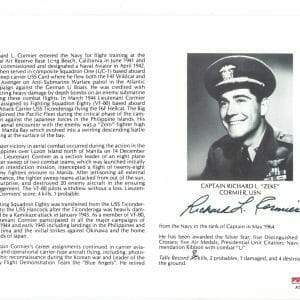RICHARD CORMIER SIGNED 8X10 (D) PSA DNA AC42227 WWII ACE 8 KILLS