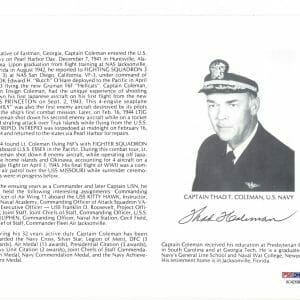 THAD COLEMAN SIGNED 8X10 (D) PSA DNA AC42198 WWII ACE 8 KILLS