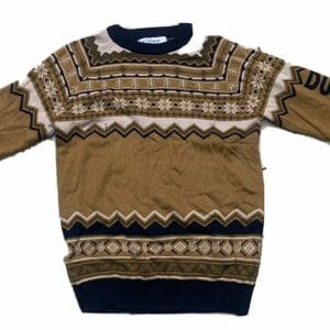 Dutch Bros Brothers Nordic Fair Isle Sweater MED Brown Knit Pullover Coffee LEd