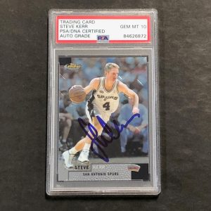1994-95 Topps Finest #217 Steve Kerr Signed Card AUTO 10 PSA Slabbed Bulls