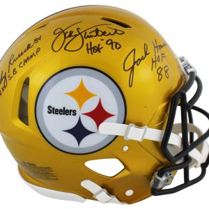 Steelers LBs (3) Ham Lambert & Russell Signed Flash F/S Speed Proline Helmet BAS