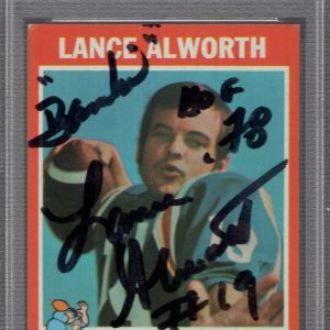 LANCE ALWORTH HAND SIGNED 1971 TOPPS FOOTBALL TRADING CARD HOF PSA SLABBED