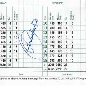 SEVE BALLESTEROS HAND SIGNED MASTERS GOLF SCORE CARD VERY RARE JSA