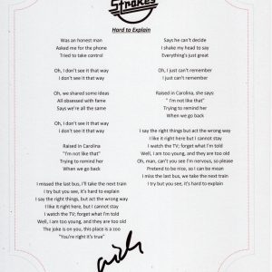 THE STROKES NICK VALENSI SIGNED HARD TO EXPLAIN LYRIC SHEET GUITAR PLAYER
