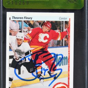 Flames Theo Fleury Authentic Signed 1990 Upper Deck #47 Card BAS #11269