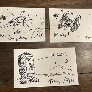 3x Tony Auth ORIGINAL HAND DRAWN STAR WARS SKETCH Deceased Galaxy Artist