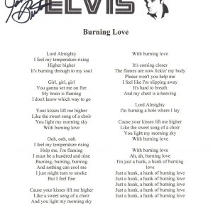 James Burton Signed Elvis Presley Burning Love Lyric Sheet 8.5x11 Beckett COA