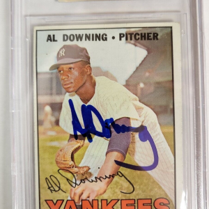 1967 TOPPS AL DOWNING YANKEES #308 AUTO SIGNED CARD BECKETT VINTAGE