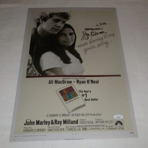 ALI MACGRAW & RYAN O'NEAL SIGNED LOVE STORY 12X18 MOVIE POSTER JSA