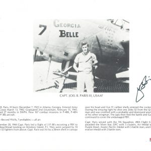 JOEL PARIS III SIGNED 8X10 (D) PSA DNA AC42827 WWII ACE 9 KILLS
