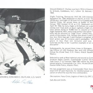 EDWARD OUTLAW SIGNED 8X10 (D) PSA DNA AC42820 WWII ACE 6 KILLS