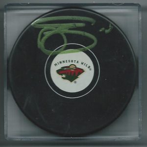 **GFA Minnesota Wild *DEVIN SETOGUCHI* Signed NHL Wild Logo Puck D3 COA**