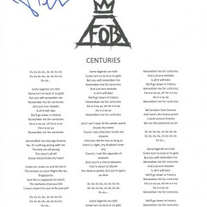 Pete Wentz Signed Autographed Fall Out Boy Centuries Song Lyric Sheet ACOA COA