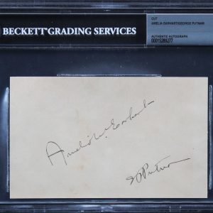 Amelia Earhart & George Putnam Signed 3.5.x5.75 Cut Signature BAS Slabbed