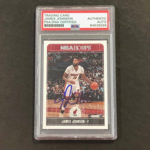 2017-18 NBA Hoops #69 James Johnson Signed Card AUTO PSA/DNA Slabbed Heat
