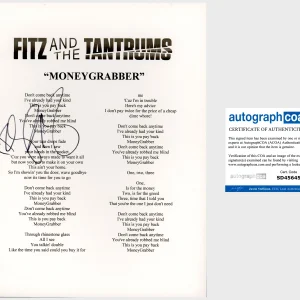 FITZ AND & THE TANTRUMS SIGNED AUTOGRAPH MONEYGRABBER LYRIC SHEET B w/PROOF
