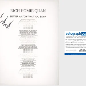 RICH HOMIE QUAN SIGNED BETTER WATCH WHAT YOU SAYIN LYRIC SHEET w/EXACT PROOF