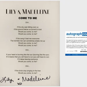 LILY & AND MADELEINE SIGNED AUTOGRAPH COME TO ME LYRIC SHEET w/EXACT PROOF