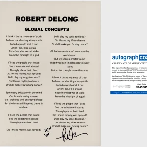 ROBERT DELONG SIGNED AUTOGRAPH GLOBAL CONCEPTS LYRIC SHEET w/EXACT PROOF