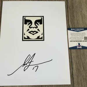SHEPARD FAIREY SIGNED AUTOGRAPH ORIGINAL ARTWORK STICKER EXACT PROOF BECKETT COA
