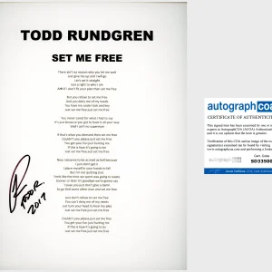 TODD RUNDGREN SIGNED AUTOGRAPH SET ME FREE LYRICS SHEET w/EXACT PROOF

