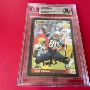Troy Brown Patriots 2003 Bowman Card Signed Auto Beckett BAS Slabbed
