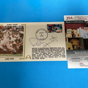 Robin Yount Brewers 3000 Cachet Envelope First Day Cover Signed Auto JSA COA
